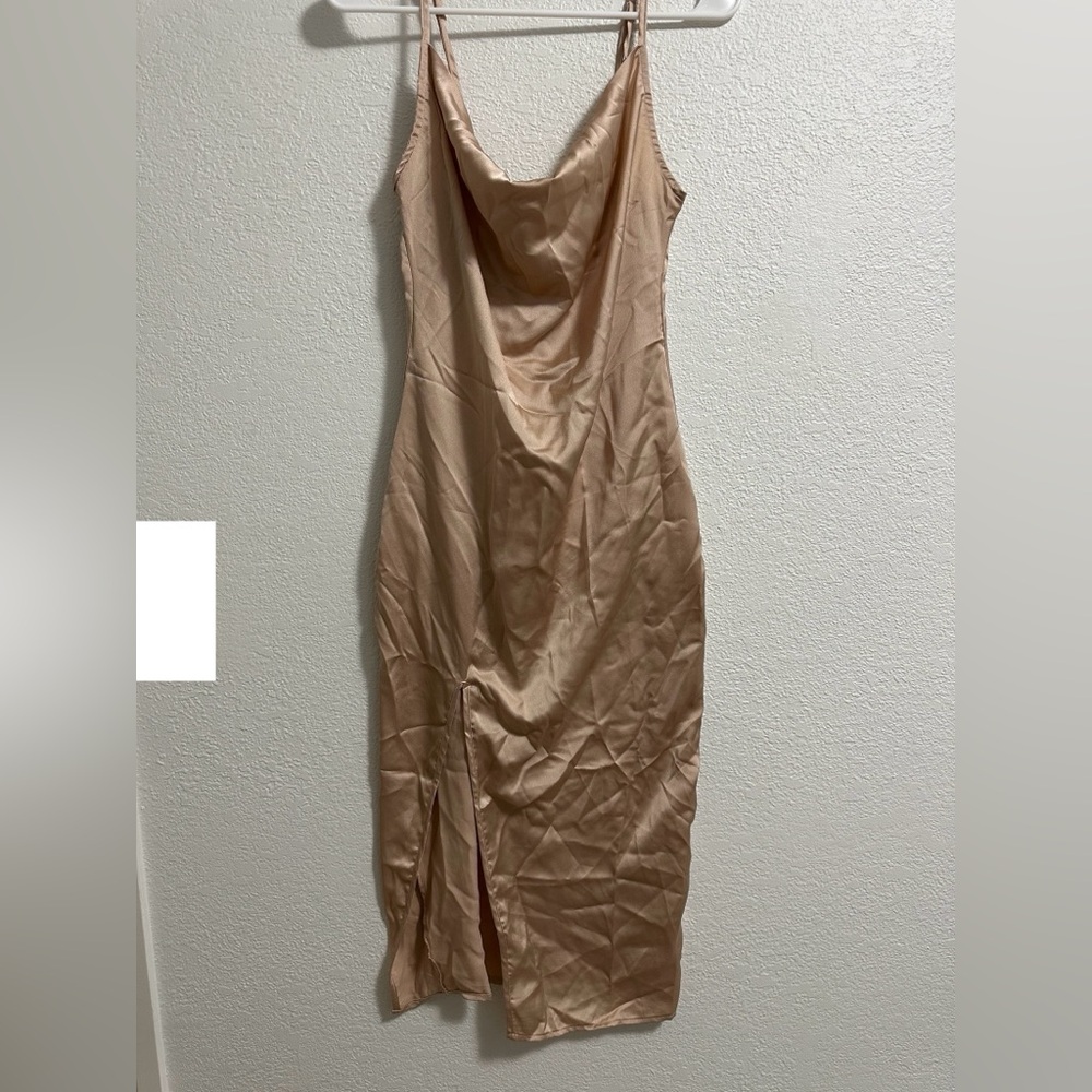 Midi Satin Cowl Dress- Champagne